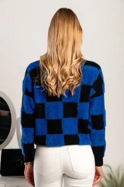 Maglia con motivo a scacchi Salanilla, blu-nero