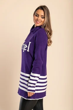 Maglia lunga a righe con motivo a righe, viola