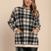 Maglia morbida con stampa scozzese, nera e beige