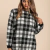 Maglia morbida con stampa scozzese, bianca e nera