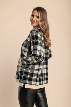 Maglia morbida con stampa scozzese, nera e beige