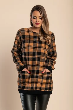 Maglia morbida con stampa scozzese, cammelli
