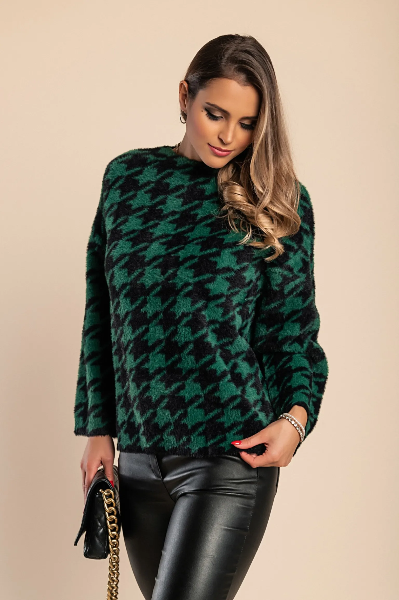 Maglia morbida con stampa pepita, verde