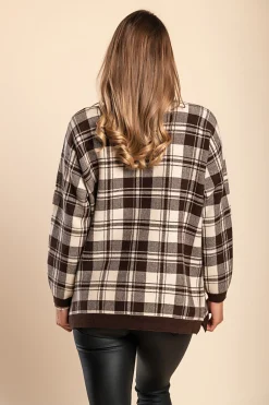 Maglia morbida con stampa scozzese, marrone