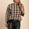 Maglia morbida stampa pepita, marrone