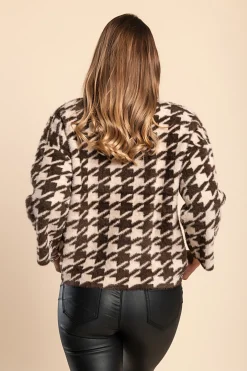 Maglia morbida stampa pepita, marrone