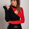 Maglietta con scollo asimmetrico Tahy, nera e rossa