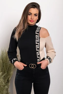 Maglietta con stampa geometrica Nelyna, nero e beige