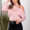Maglietta elegante con scollo asimmetrico  Mirabelle, rosa