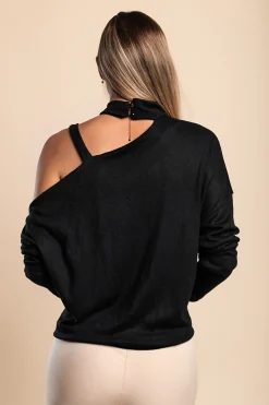 Maglietta elegante con scollo asimmetrico Mirabelle, nera