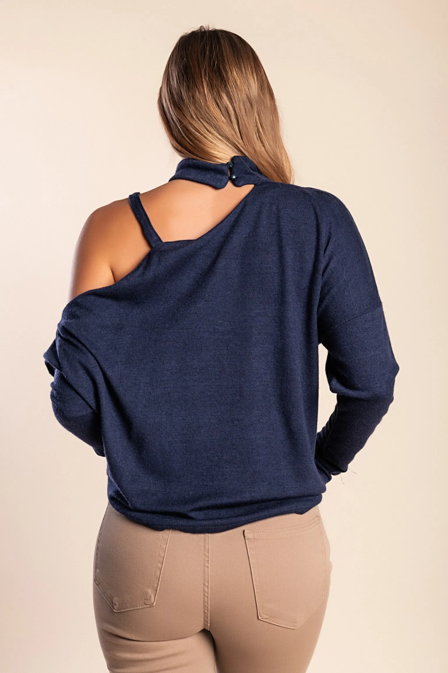 Maglietta elegante con scollo asimmetrico Mirabelle, blu scuro