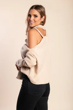 Maglietta elegante con scollo asimmetrico  Mirabelle, beige