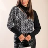 Maglietta elegante con stampa geometrica e zip Mattina, bianco