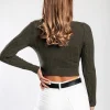 Maglietta in maglia con scollo a "V", oliva