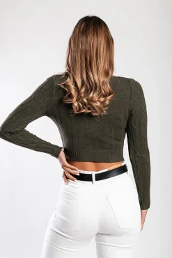 Maglietta in maglia con scollo a "V", oliva