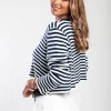 Maglietta in maglia con stampa a righe, blu/bianco