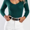 Maglietta in maglia con scollo rotondo, petrolio