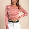 Maglietta lavorata a maglia con motivo a righe, rosa
