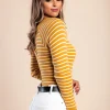 Maglietta lavorata a maglia con motivo a righe, giallo