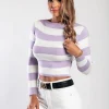 Maglietta lavorata a maglia con motivo a righe, viola