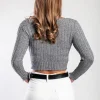 Maglietta lavorata a maglia con scollo rotondo, grigio