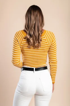Maglietta lavorata a maglia con motivo a righe, giallo