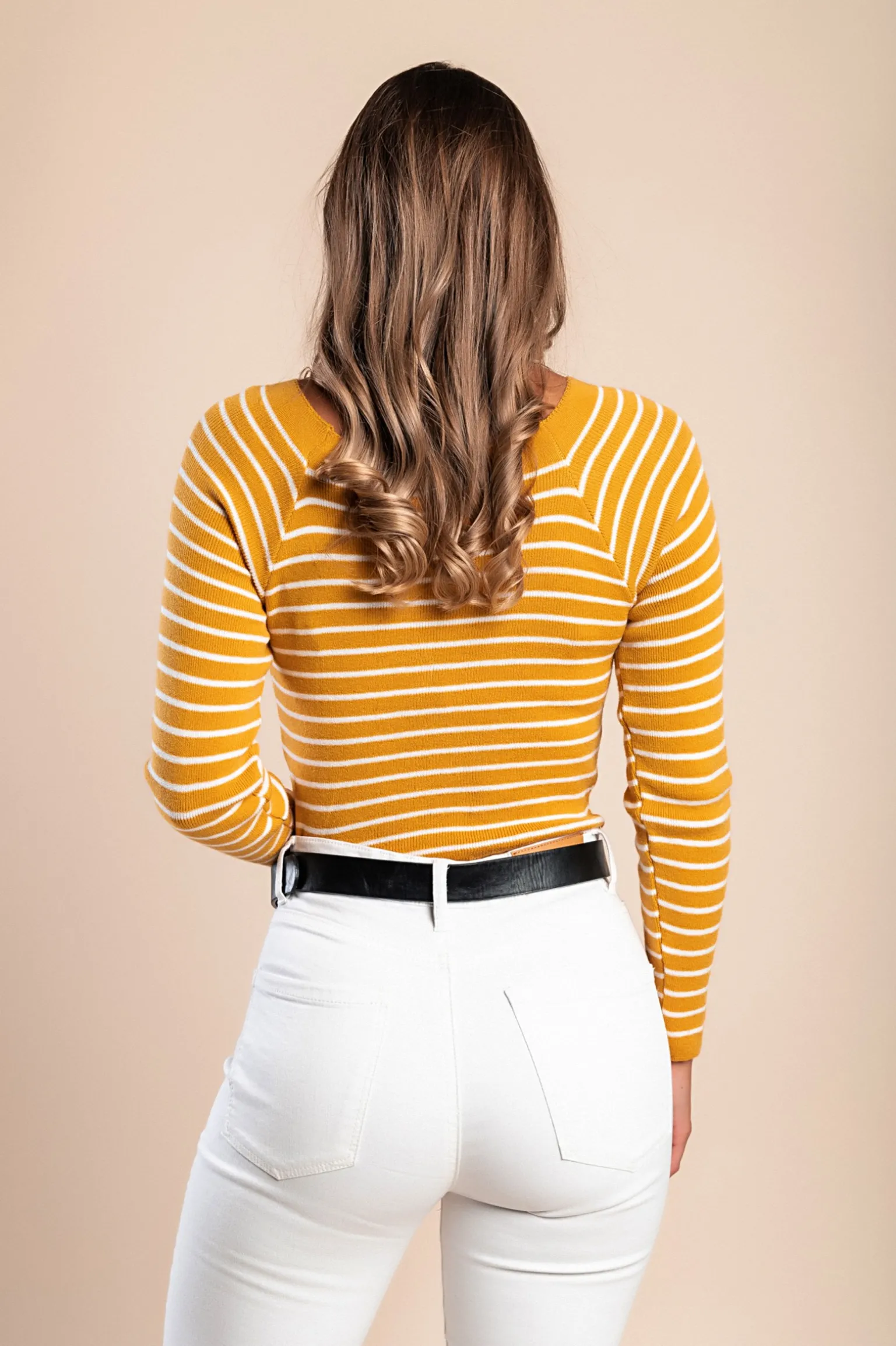 Maglietta lavorata a maglia con motivo a righe, giallo