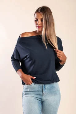 Maglietta oversize a maniche lunghe con scollo a barca DANICA Blu scuro