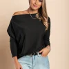 MAGLIETTA OVERSIZE CON SCOLLO A BARCA E MANICHE AMPIE DANICA, NERO