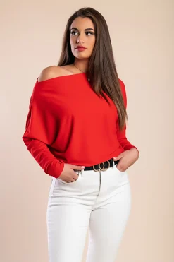 MAGLIETTA OVERSIZE CON SCOLLO A BARCA E MANICHE AMPIE DANICA, ROSSA
