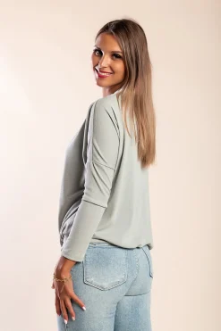 MAGLIETTA OVERSIZE CON SCOLLO A BARCA E MANICHE AMPIE DANICA, GRIGIO