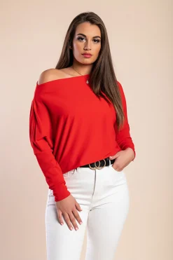 MAGLIETTA OVERSIZE CON SCOLLO A BARCA E MANICHE AMPIE DANICA, ROSSA