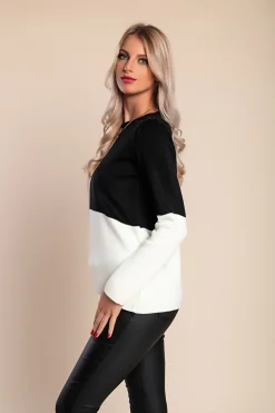 Maglione lavorato a maglia in combinazione tricolore, nero