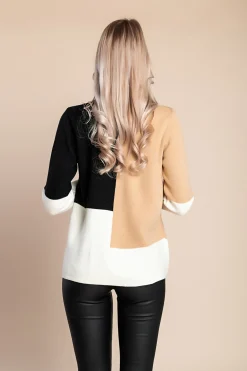 Maglione lavorato a maglia in combinazione tricolore, nero