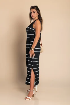 Maxi abito con stampa a righe, nero