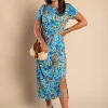 Maxi abito con stampa floreale, azzurro