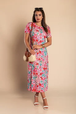 Maxi abito con stampa floreale, rosa