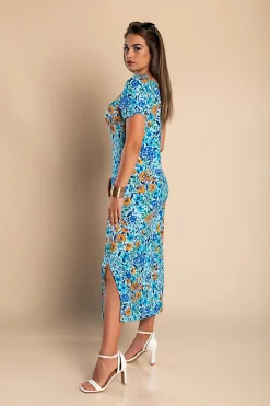 Maxi abito con stampa floreale, azzurro
