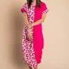 Maxi abito elegante con stampa leopardata, rosa