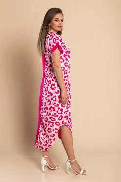 Maxi abito elegante con stampa leopardata, rosa