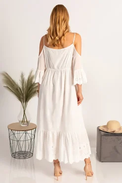 Maxi abito mare con ricamo Fioranna, bianco