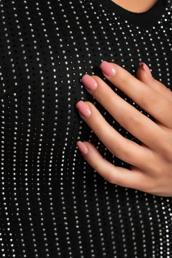 Mini abito aderente con strass, nero