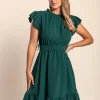 Mini abito arricciato, verde scuro