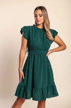 Mini abito arricciato, verde scuro