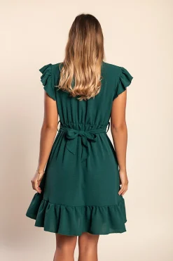 Mini abito arricciato, verde scuro