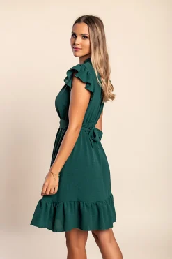 Mini abito arricciato, verde scuro