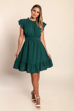 Mini abito arricciato, verde scuro