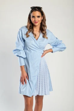 Mini abito con stampa a righe, di colore azzurro