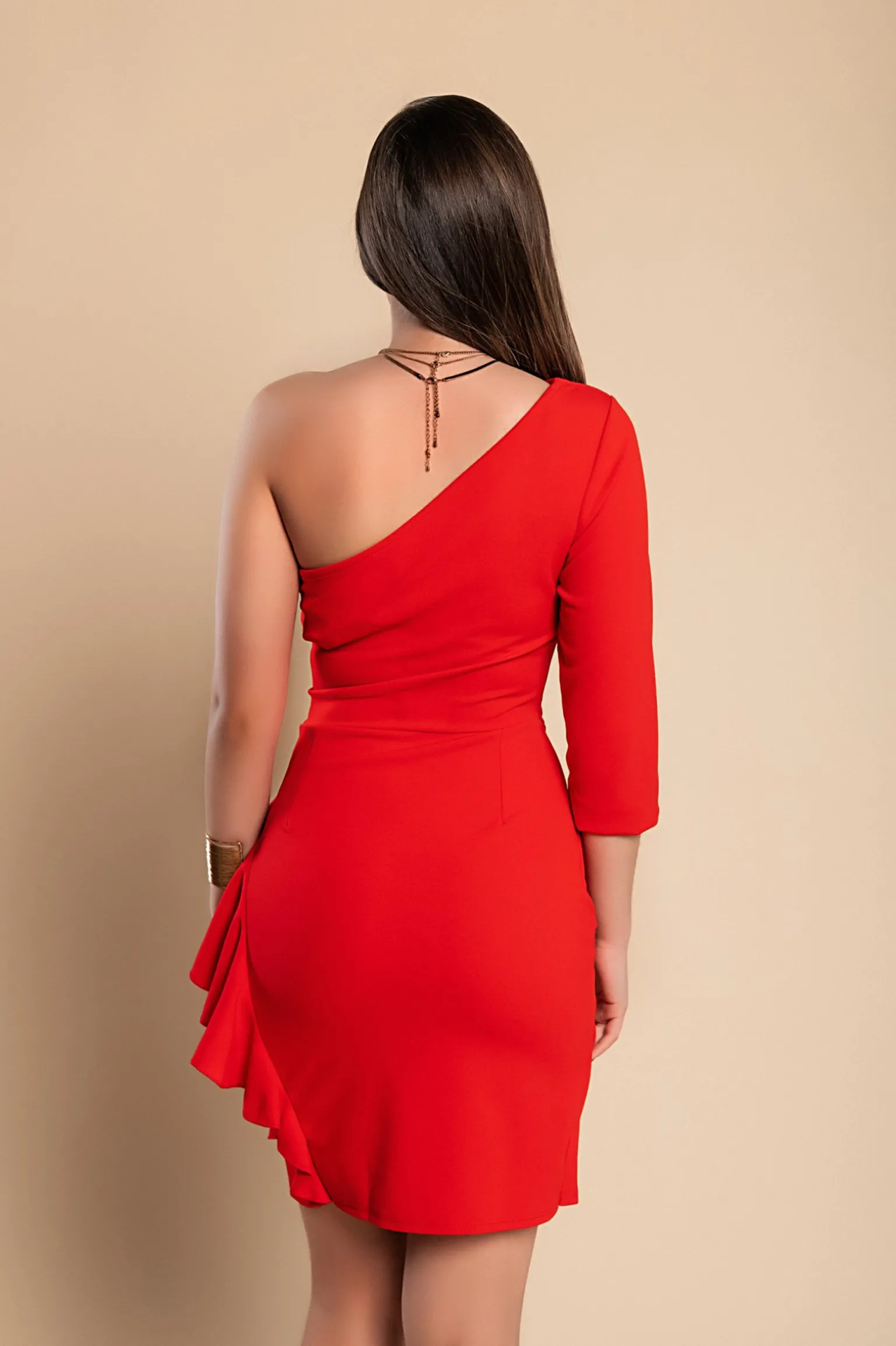 Mini abito elegante a balze Ricaletta, rosso