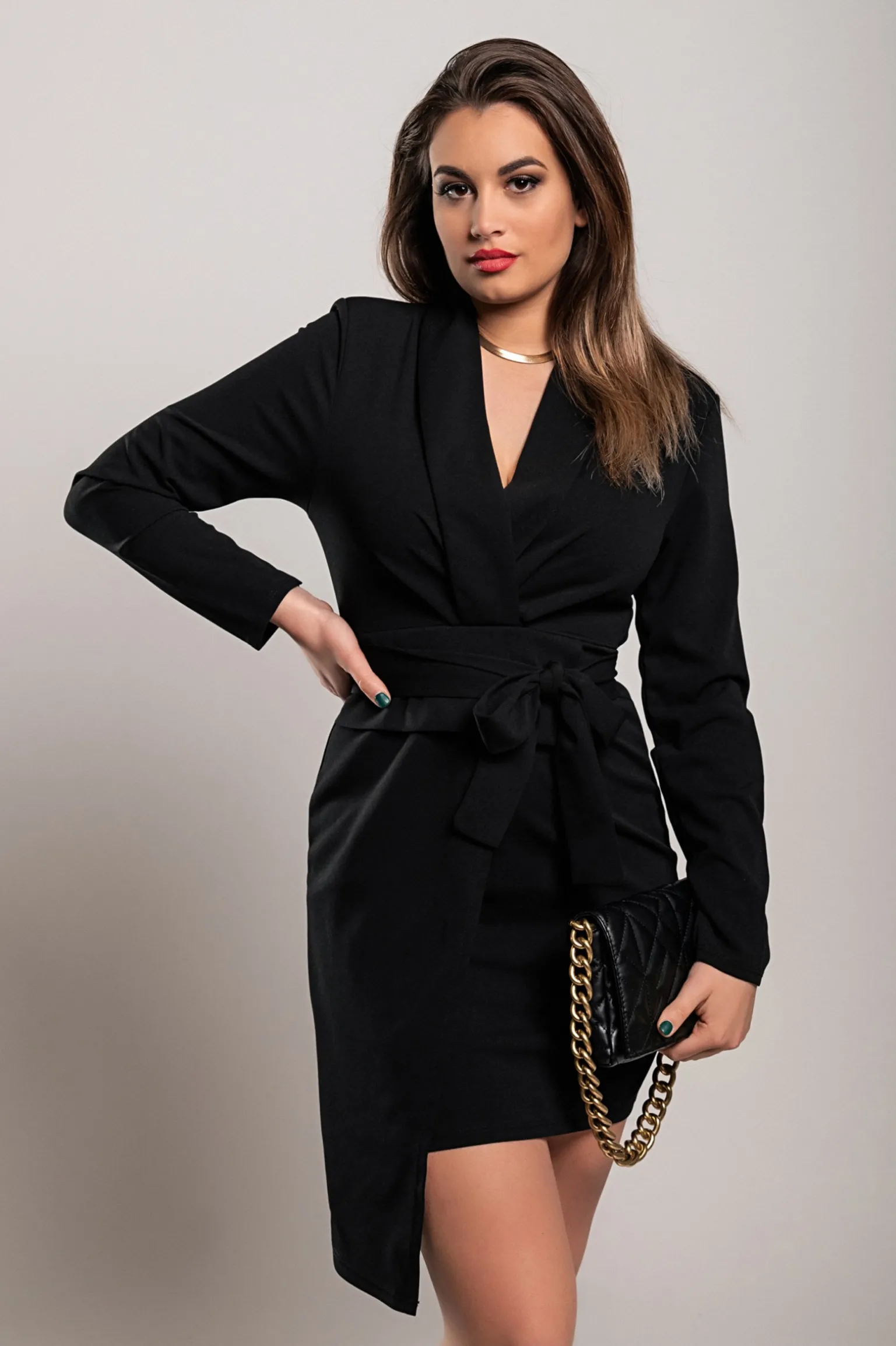 Mini abito elegante a vita larga Rubya, nero
